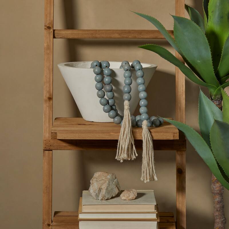 Bohemian Natural Wood Bead Garland with Cotton Tassels - 80 x 1