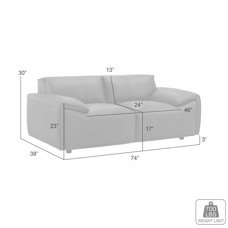 Tanner Top Grain Leather Loveseat, Sofa, or Living Room Set with Padded Arms
