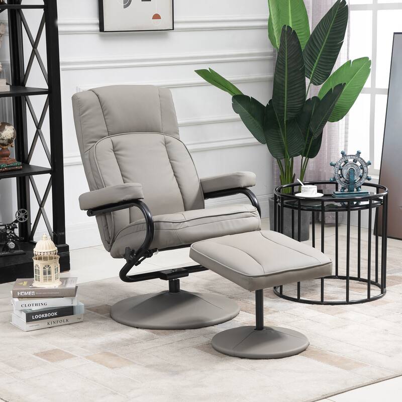 Grey 30" High Back Swivel Recliner Chair with Ottoman