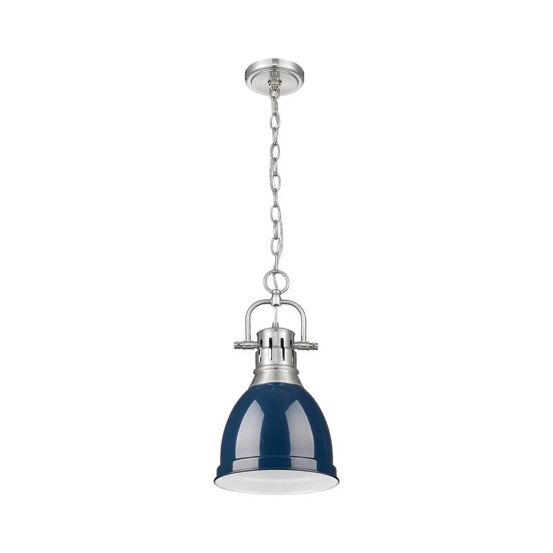Yep by Golden Lighting Duncan 1-light 9in Chain Hung Pendant in Pewter and Navy Blue shade