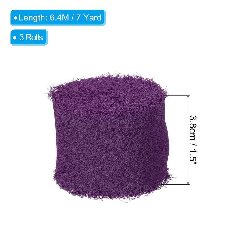 Fringe Chiffon Silk Ribbon 1.5" 3 Roll Handmade Frayed Ribbon - Dark Purple - 7Yard