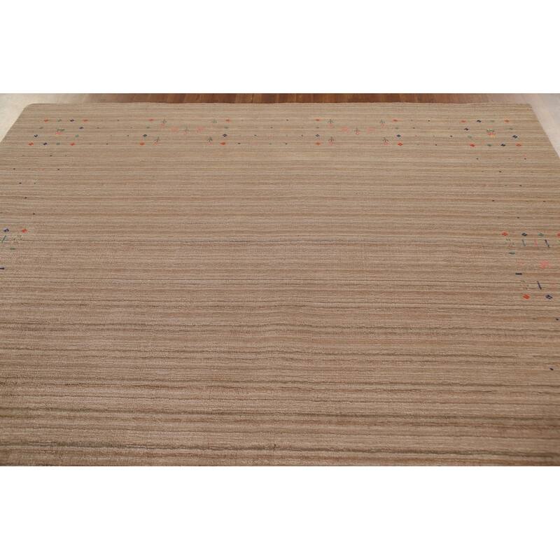 Striped Brown Gabbeh Oriental Area Rug Hand-Knotted Wool Carpet - 7'9" x 9'10"