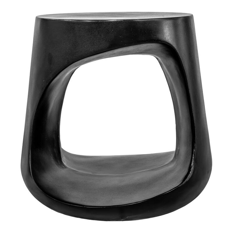 NADAAL STUDIOS Keelan Stool, Sculptural Cement Base, Lightweight Concrete and Fiber Mix, Black