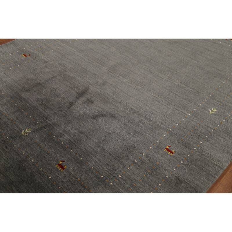 Gray Gabbeh Indian Area Rug Hand-Knotted Wool Carpet - 6'5"x 8'2"