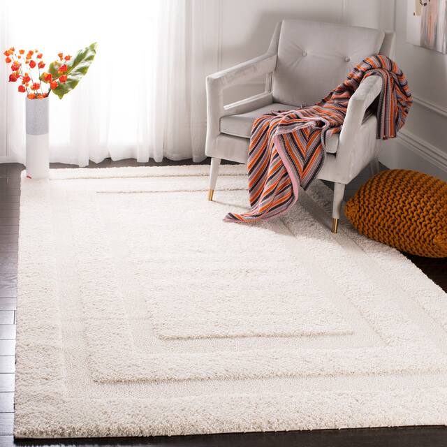 SAFAVIEH Florida Shag Carlinde Border 1.2-inch Thick Rug - 8'6" x 12' - Cream/Cream