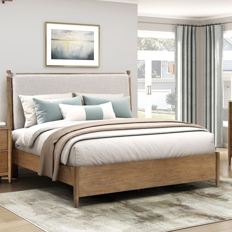 Brown Platform Bed 1pc Removable Headboard Cushion