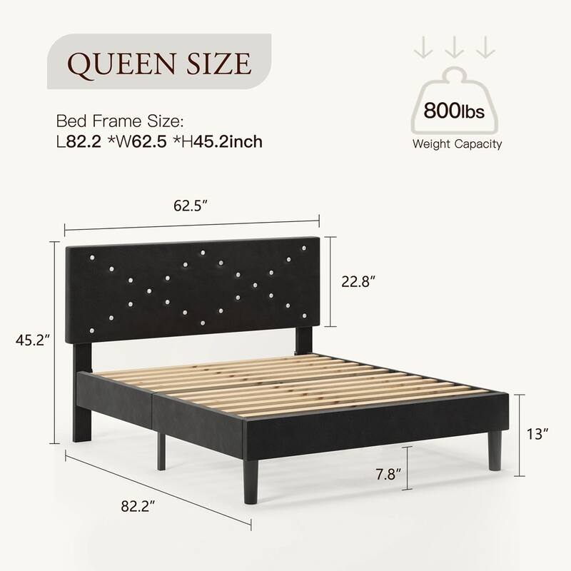 Modern Platform Bed Frame with Upholstered Headboard