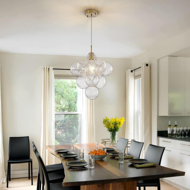 Starsky 1-Light 15in. Contemporary Clear Swirled Glass Bubble Cluster Chandelier