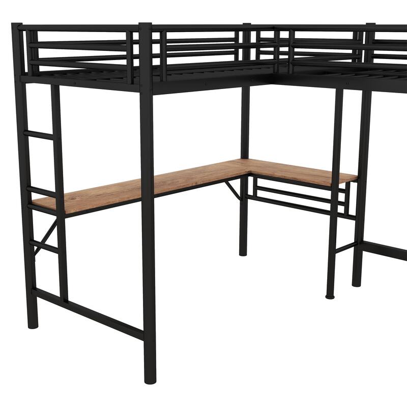 Twin Size Loft Bed with Two Desks, Sturdy Frame & Modern Design