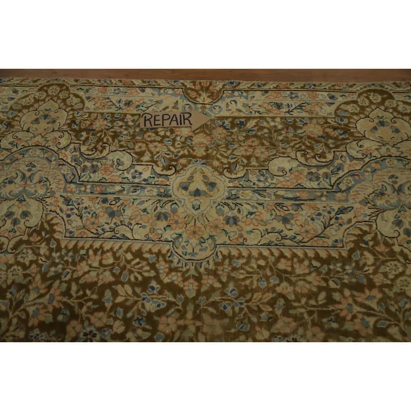 Hand Knotted Oriental 100% Wool Carpet Traditional Floral Brown Kerman Area Rug - 13' 4'' X 9' 6''