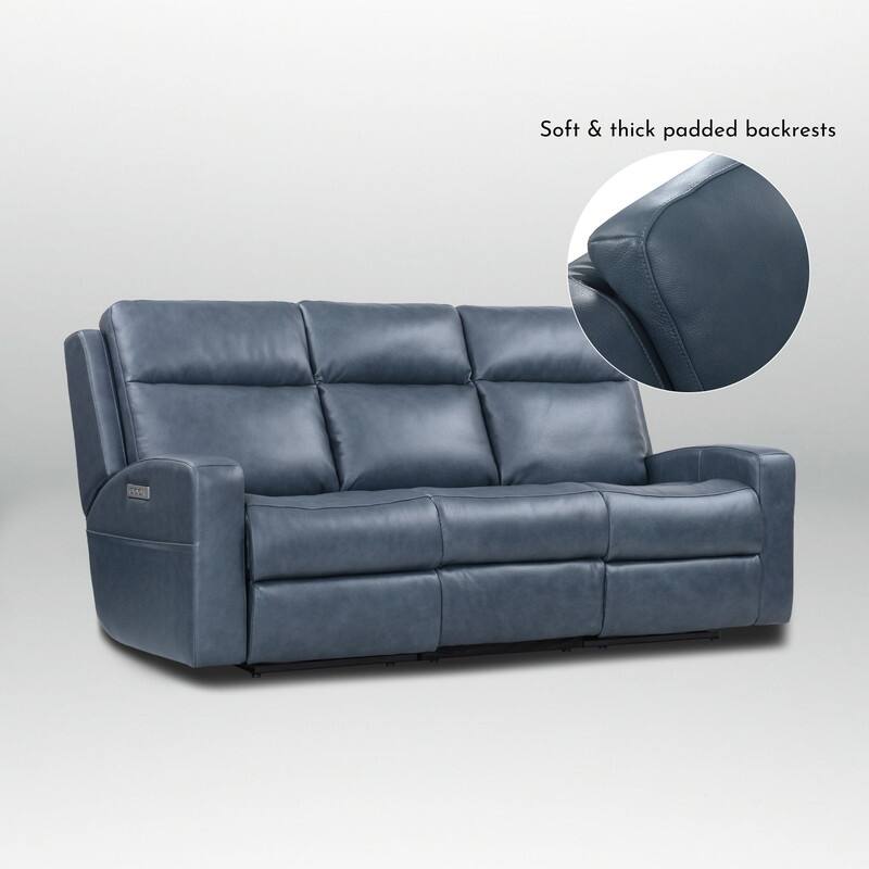 89" Wide Top Grain Leather Power Reclining Sofa Electric Recliner Sofa with Storage, USB Charge Port, Adjustable Headrest