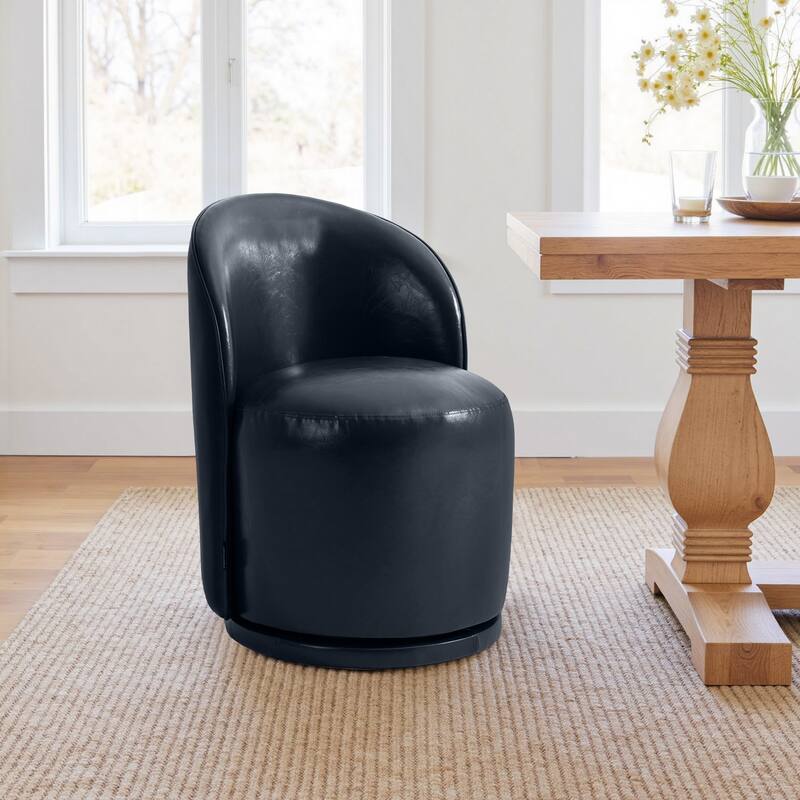 23" W Upholstered Swivel Side Chair for Dining Room, Balcony, Parlour - Navy-PU Leather