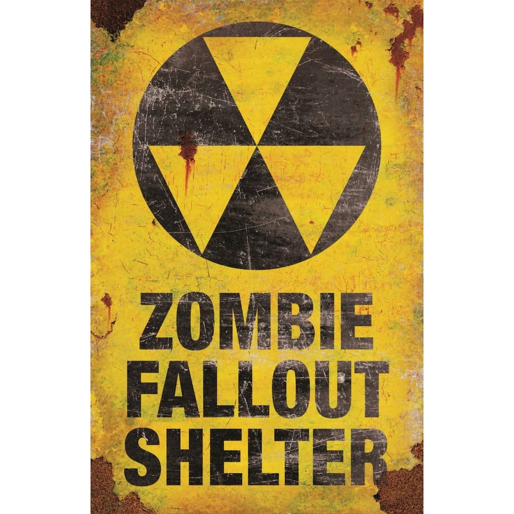 16.75" Yellow and Black Zombie Fallout Shelter Halloween Sign