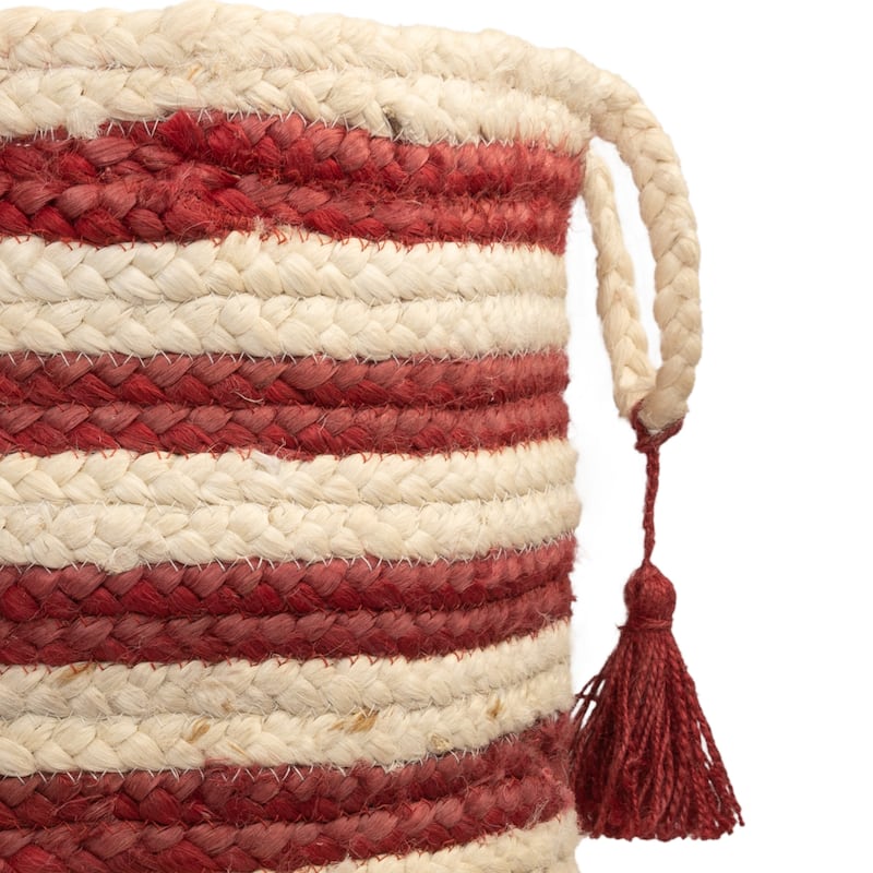 Sevita Striped Jute Hand-Stitched Storage Basket with Handles