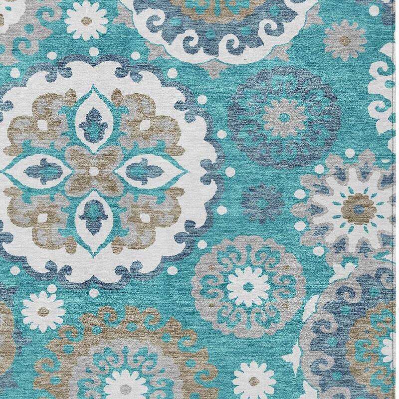 HomeRoots Floral Medallion Transitional Rectangle Outdoor Rug