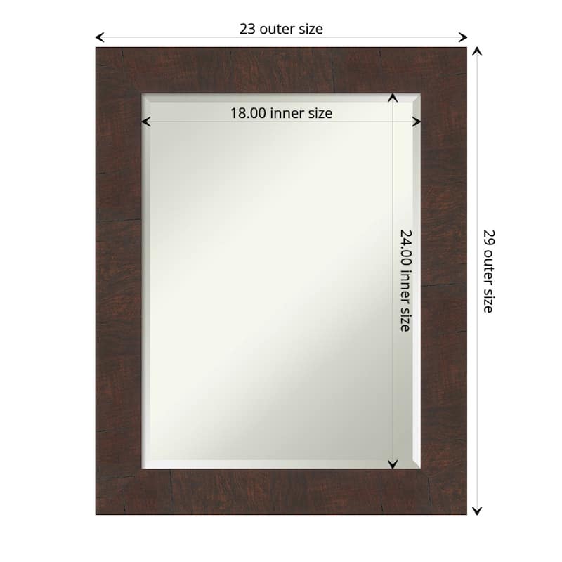 Beveled Bathroom Wall Mirror - Wildwood Brown Frame - Outer Size: 23 x 29 in - Wildwood Brown