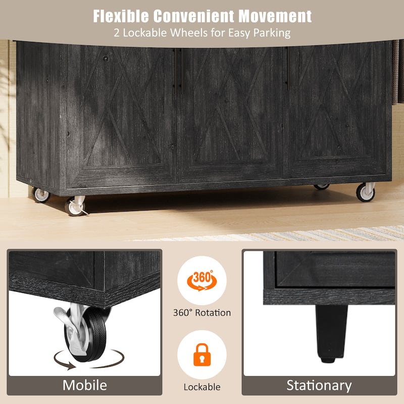 Mobile Kitchen Island Cart with Drop Leaf, Rolling Island Cart on Wheels, Storage Shelves & Towel Rack, Portable Kitchen Cabinet