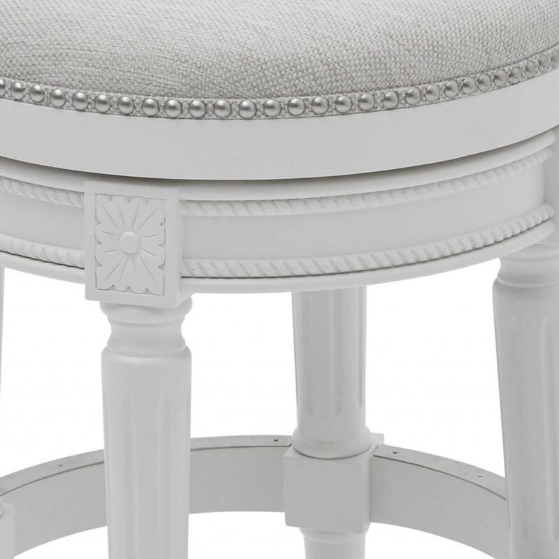 HomeRoots 26" White Solid Wood and Fabric Backless Counter Height Swivel Bar Chair