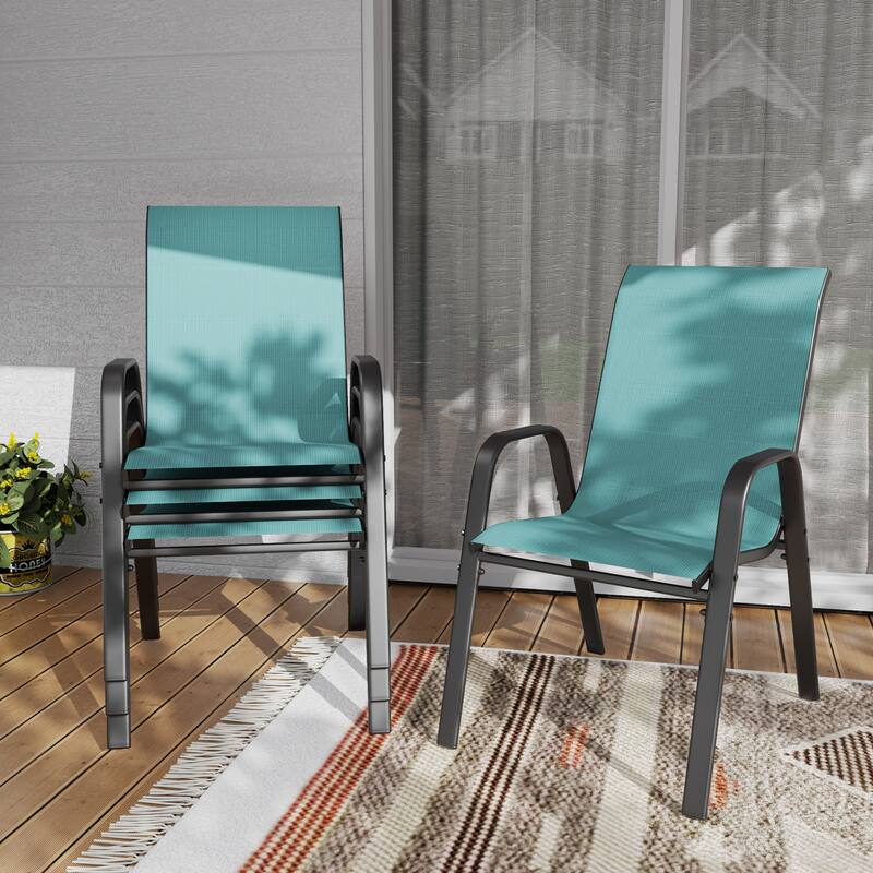 Outdoor Dining Chair 4-Piece Set - Wide Seat 350 lbs Capacity - Waterproof & Rust-Resistant Teslin Fabric Metal Frame