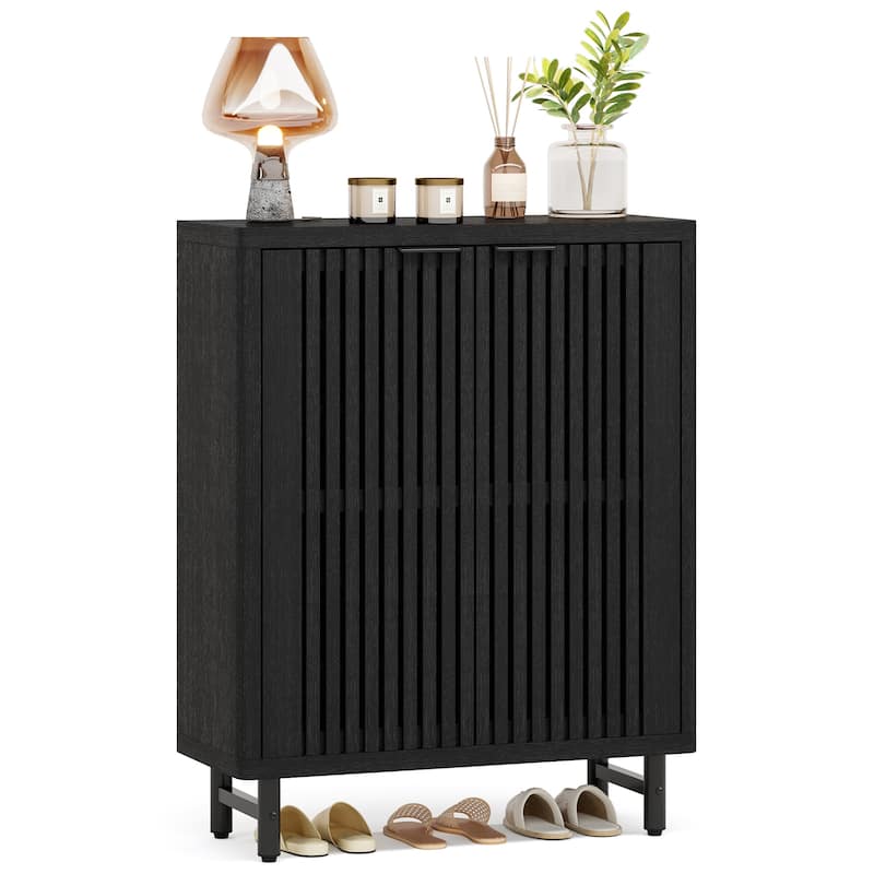 Wooden Bathroom Floor Cabinet, Adjustable Shelves Large Storage Sideboard Accent Cabinet for Bathroom Kitchen Living Room