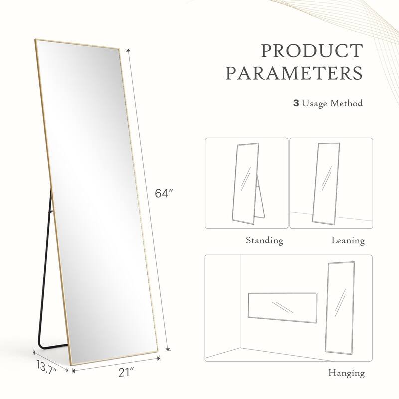 Full Length Mirror Standing Rectangle Floor Mirrors Body Dressing Wall-Mounted Mirror