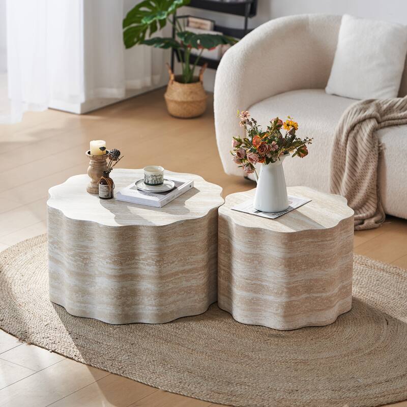 Set of 2 Round Coffee Tables for Living Room, Faux Mars Pattern Modern Minimalist Side Tables Accent End Table End Table