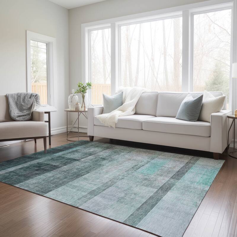Machine Washable Indoor/ Outdoor Modern Abstract Chantille Rug