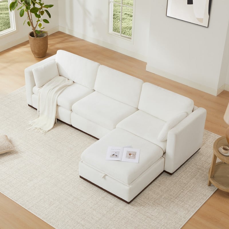 Mia L-Shape Fabric Wood Base Oversized Modular Sectional Sofa