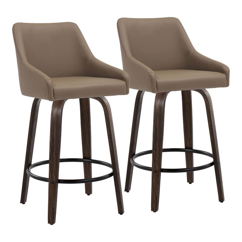 The Gray Barn Hadley 26" Fixed-Height Upholstered Counter Stool with Bent Wood Legs & Round Footrest (Set of 2)