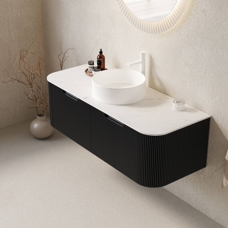 Modland 24"-60" Wall Mount Vanity with Vessel Sink - French Stripes, Pre-Assembled, Soft-Close Drawer - 48inch