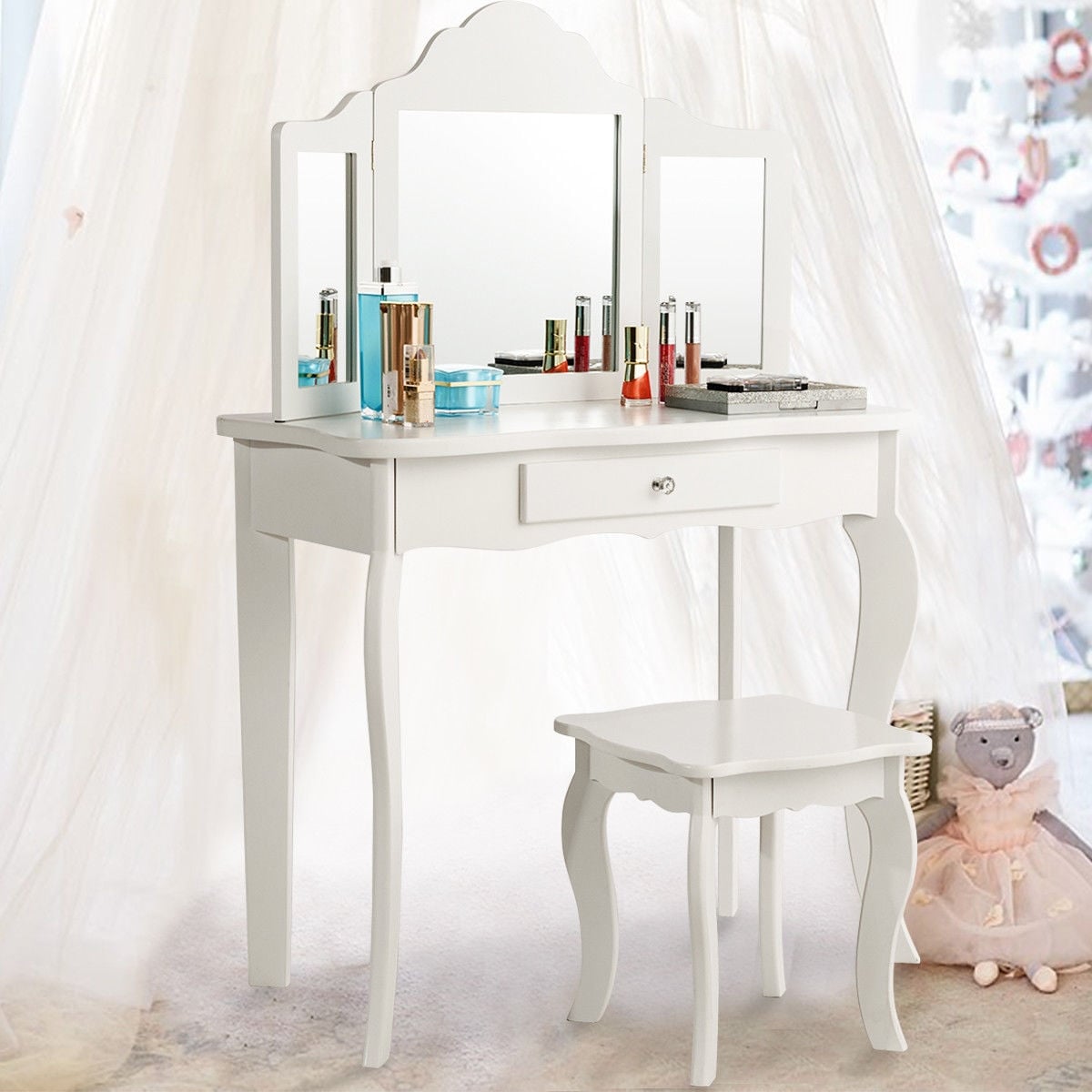 Shop Costway Vanity Table Set Makeup Dressing Table Kids Girls Stool