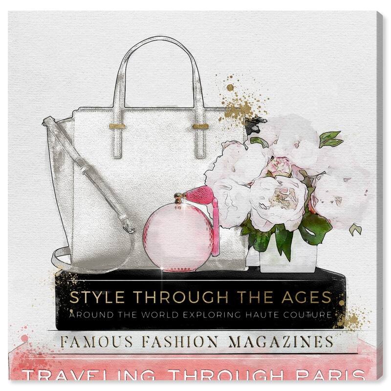 Wynwood Studio Fashion and Glam White Purse White Flowers and Essentials White and Glam Wall Art Canvas Print