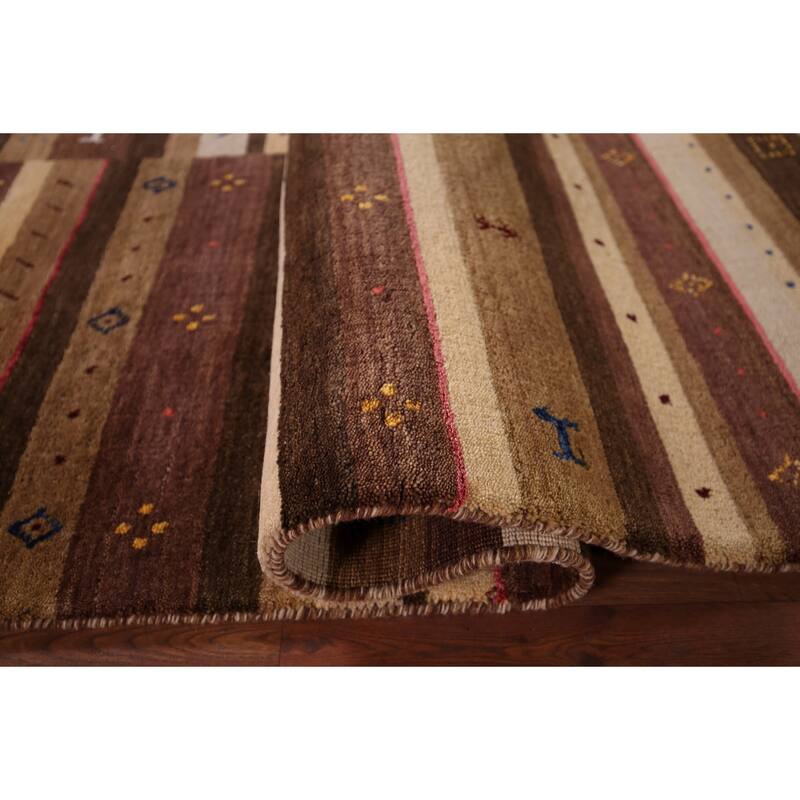 Tribal Striped Gabbeh Indian Area Rug Hand-Knotted Wool Carpet - 5'3"x 7'9"