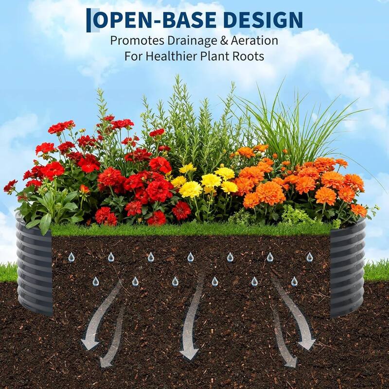 8x4x2 ft Oval Galvanized Steel Raised Garden Bed Kit with Zippered Cover - Open-Bottom Planter Gray
