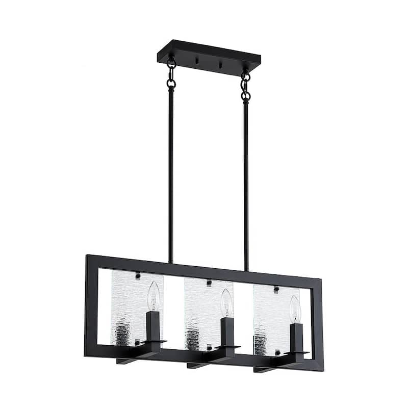 Modern Farmhouse 6-Light Black Rectangle Island Pendant Textured Glass