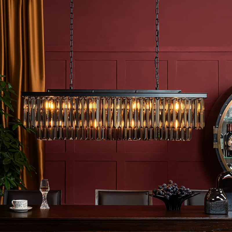 12-Light Glam Fringe Crystal Chandelier for Dining Room