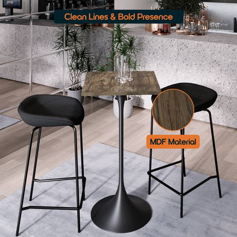 Verve 43 in. Tall Bar Height Dining Table Square MDF Wood Tabletop in White Stainless Steel Pedestal Base Accent Bar Table