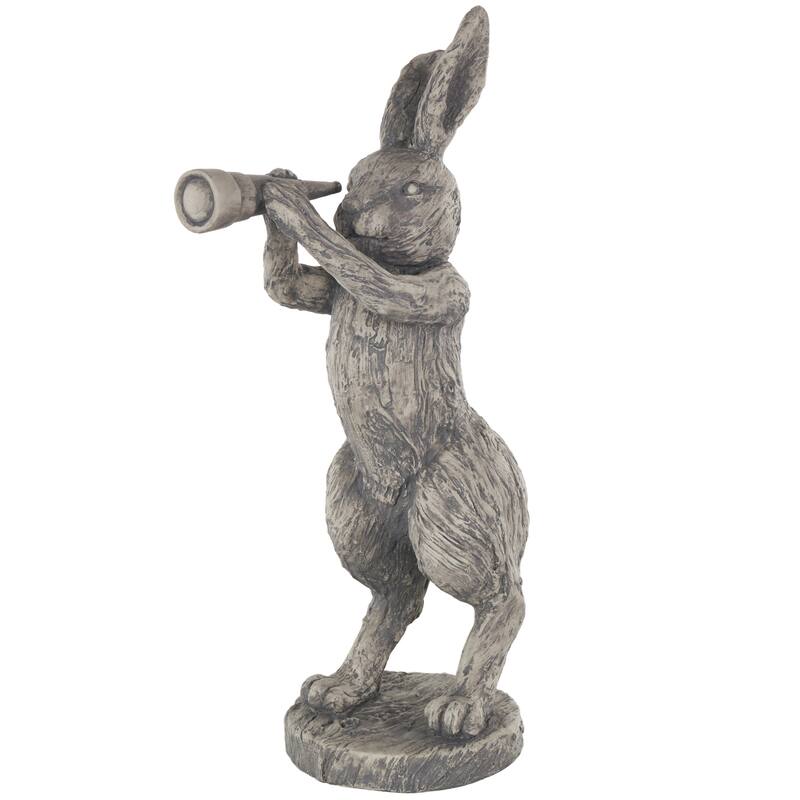 Polystone Rabbit Textured Sculpture with Telescope - Gray - Roche River Decor - 12"W x 8"L x 22"H