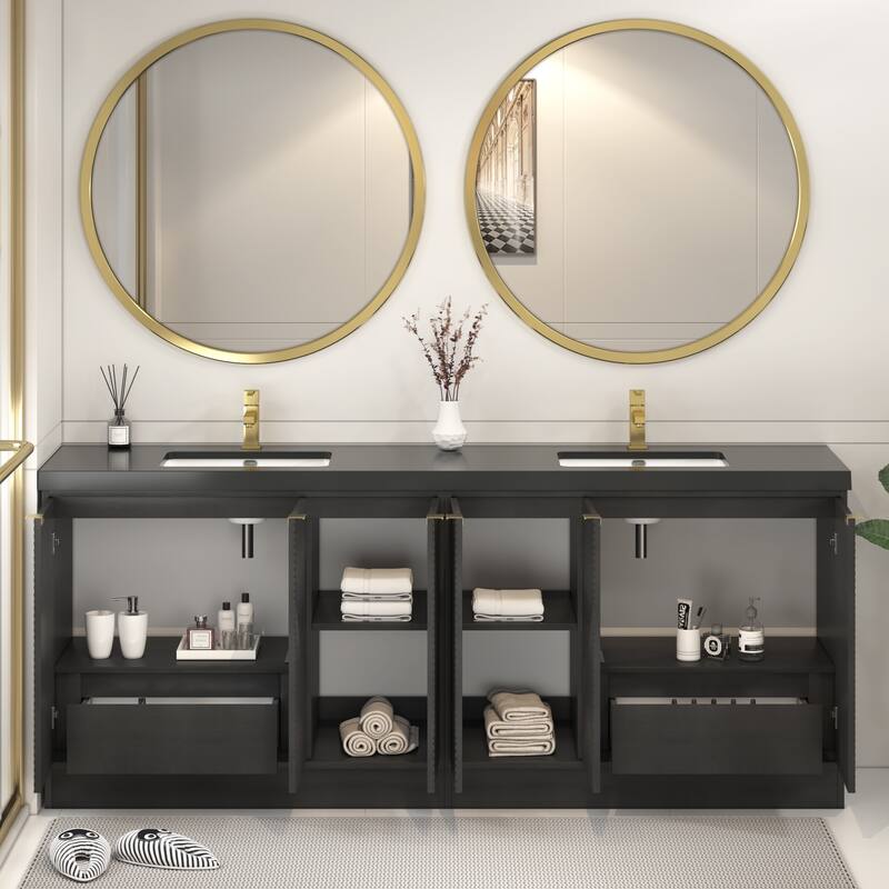 Milano 84" Freestanding Bathroom Vanity with Double Black Acrylic Sink