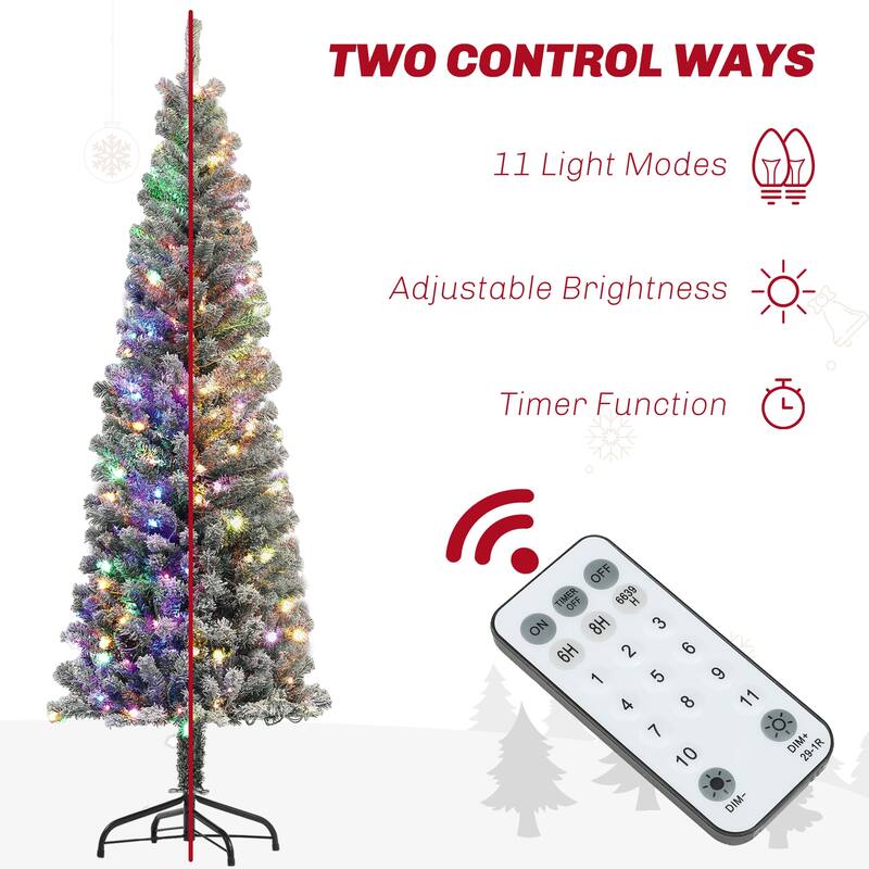6ft Slim Artificial Christmas Tree with Warm White and Multicolor LED Lights Remote Controlled - Dia. 23.6" x 70.9" H