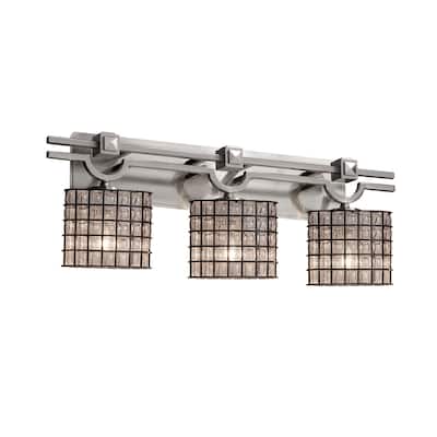 Wire Glass Argyle 3-Light Brushed Nickel Bath Bar, Grid with Clear Bubbles Oval Shade