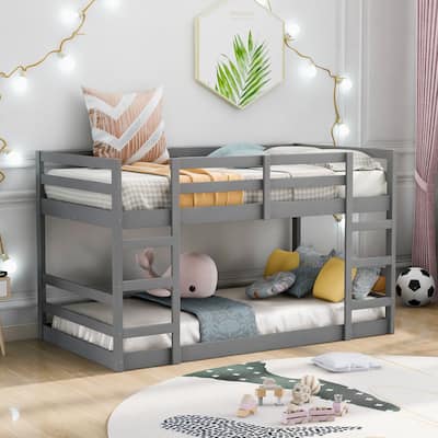 Solid Wood Twin Over Twin/Full Over Full Bunk Bed with Ladder and Safety Guardrails
