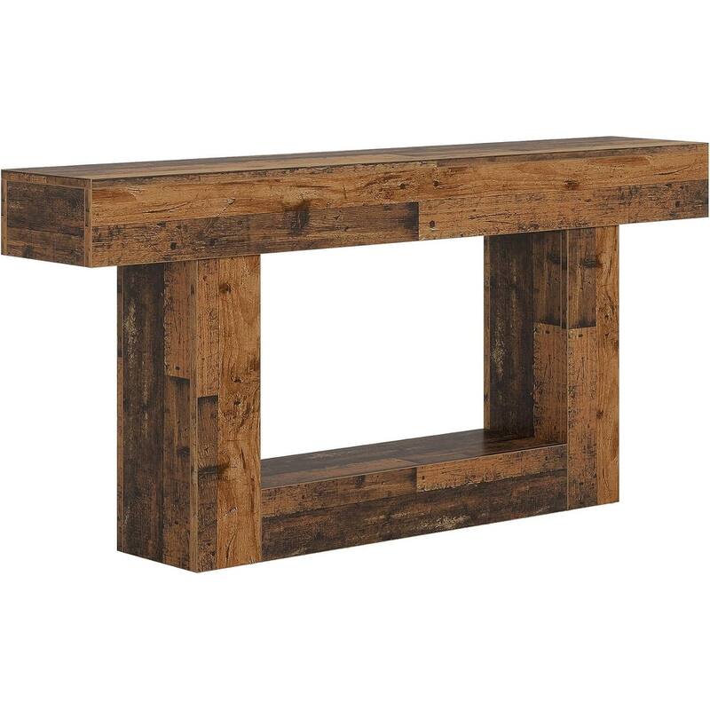 Farmhouse 2 Tiers Console Table Entryway Table with U-Shaped Base