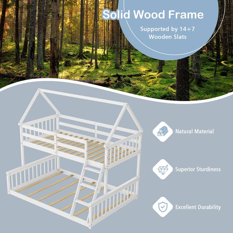 Costway Twin Over Full House Bunk Bed with Ladder & Guardrails - See Details