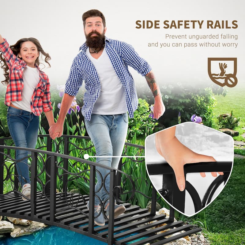 Outsunny 6' Metal Arch Backyard Garden Bridge with 660 lbs. Weight Capacity, Safety Siderails, Vine Motifs, & Easy Assembly
