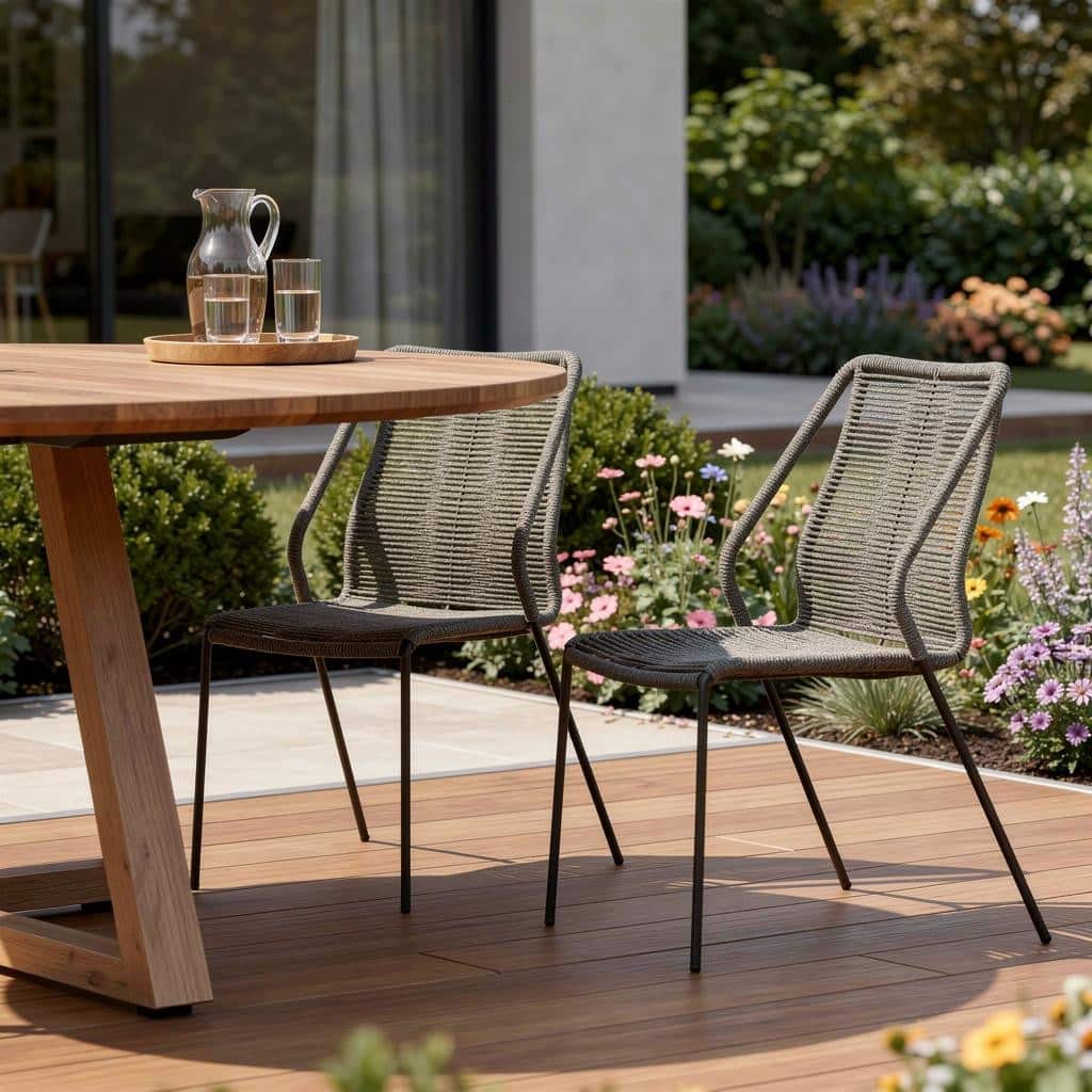 Set of Two 22" Gray Metal Outdoor Dining Chair