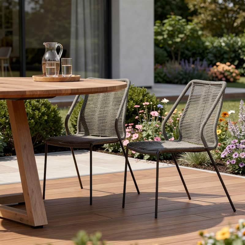 Set of Two 22" Gray Metal Outdoor Dining Chair - Gray