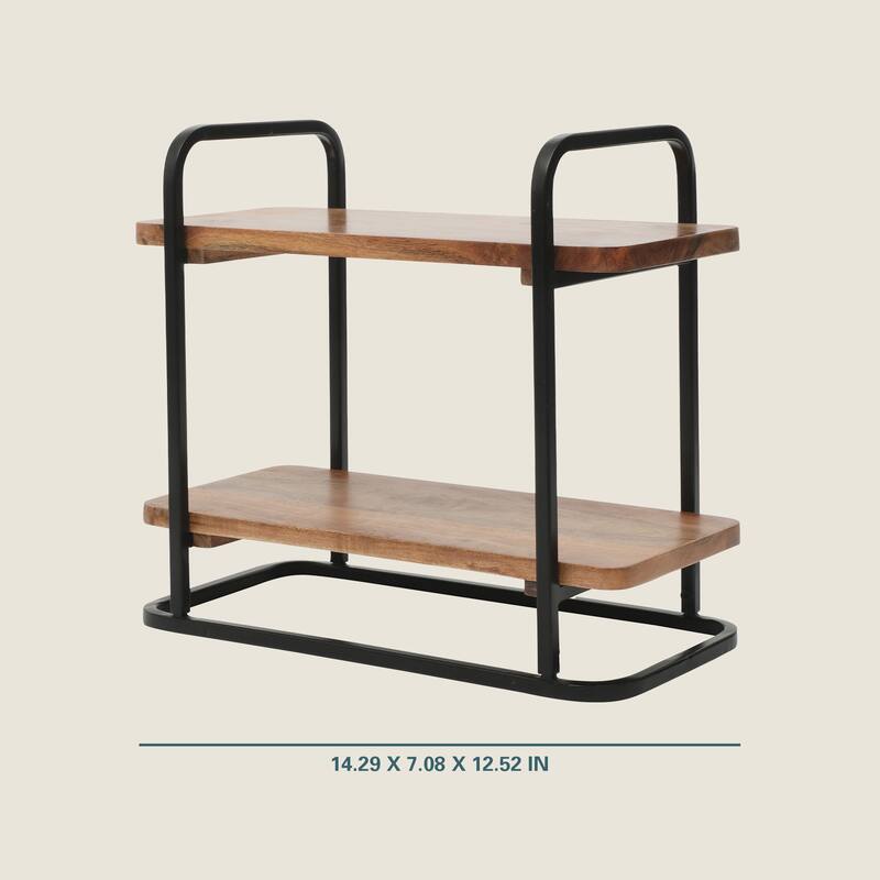 Gibson Home Gracious Dining 2-Tier Wooden Serving Tray with Metal Frame - Acacia Wood - 14.29" x 7.08" x 12.52"