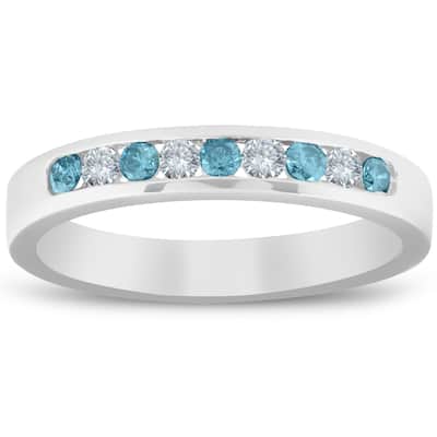 1/4ct Blue & White Diamond Wedding Ring White Gold