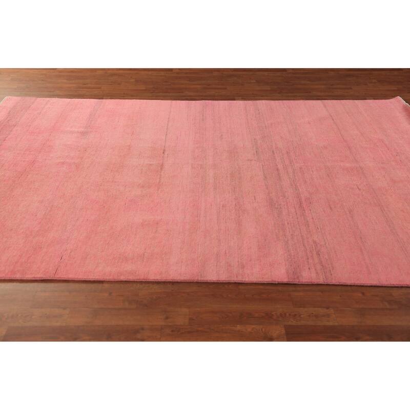 Pink Modern Gabbeh Oriental Area Rug Hand-Knotted Wool Carpet - 6'4" x 9'7"
